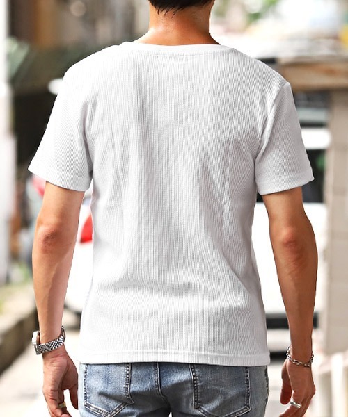 LUXSTYLE(ラグスタイル)の「サーマルワッフルVネックTシャツ(Tシャツ/カットソー・メンズ・グレー/ブラック/ホワイト・L/XL/M)」の4枚目の写真