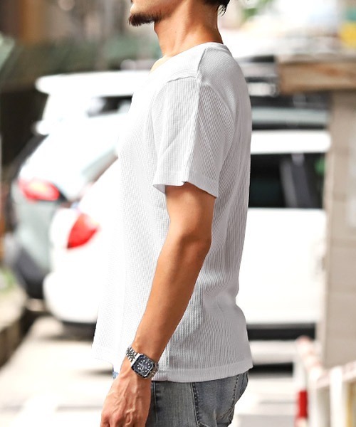 LUXSTYLE(ラグスタイル)の「サーマルワッフルVネックTシャツ(Tシャツ/カットソー・メンズ・グレー/ブラック/ホワイト・L/XL/M)」の5枚目の写真