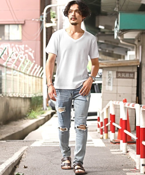 LUXSTYLE(ラグスタイル)の「サーマルワッフルVネックTシャツ(Tシャツ/カットソー・メンズ・グレー/ブラック/ホワイト・L/XL/M)」の6枚目の写真
