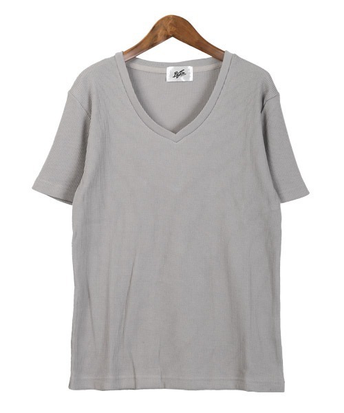 LUXSTYLE(ラグスタイル)の「サーマルワッフルVネックTシャツ(Tシャツ/カットソー・メンズ・グレー/ブラック/ホワイト・L/XL/M)」の11枚目の写真