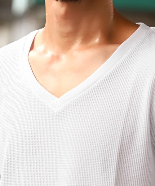 LUXSTYLE(ラグスタイル)の「サーマルワッフルVネックTシャツ(Tシャツ/カットソー・メンズ・グレー/ブラック/ホワイト・L/XL/M)」の12枚目の写真