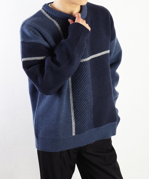 WESTSEA(ウエストシー)の「ふわふわミニ起毛 ダブルジャガードオーバーサイズクルー(ニット/セーター・メンズ・ネイビー/ブルー/ライトホワイト/ブラック/ホワイト・M/L)」の5枚目の写真
