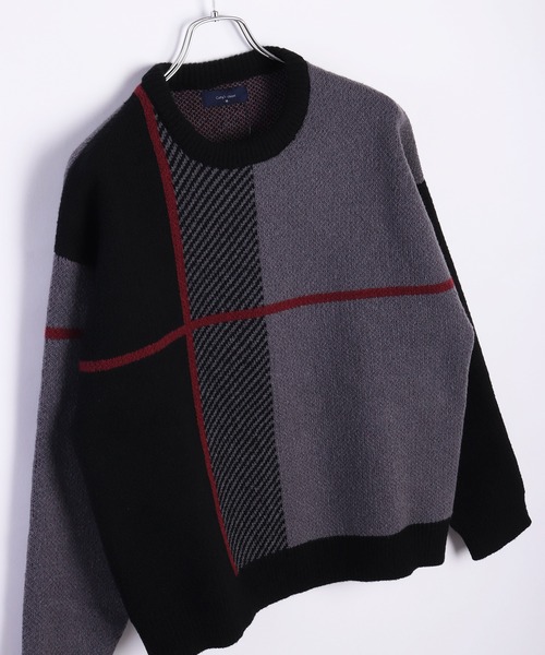 WESTSEA(ウエストシー)の「ふわふわミニ起毛 ダブルジャガードオーバーサイズクルー(ニット/セーター・メンズ・ネイビー/ブルー/ライトホワイト/ブラック/ホワイト・M/L)」の3枚目の写真