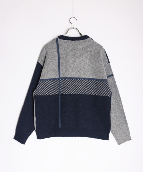 WESTSEA(ウエストシー)の「ふわふわミニ起毛 ダブルジャガードオーバーサイズクルー(ニット/セーター・メンズ・ネイビー/ブルー/ライトホワイト/ブラック/ホワイト・M/L)」の10枚目の写真