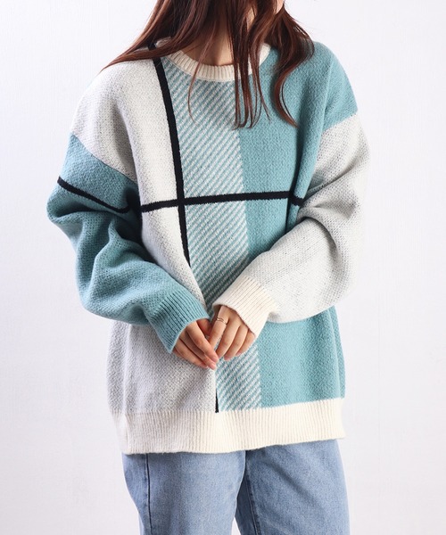 WESTSEA(ウエストシー)の「ふわふわミニ起毛 ダブルジャガードオーバーサイズクルー(ニット/セーター・メンズ・ネイビー/ブルー/ライトホワイト/ブラック/ホワイト・M/L)」の18枚目の写真