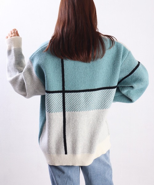 WESTSEA(ウエストシー)の「ふわふわミニ起毛 ダブルジャガードオーバーサイズクルー(ニット/セーター・メンズ・ネイビー/ブルー/ライトホワイト/ブラック/ホワイト・M/L)」の17枚目の写真
