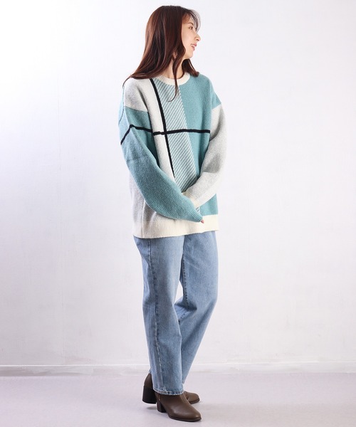 WESTSEA(ウエストシー)の「ふわふわミニ起毛 ダブルジャガードオーバーサイズクルー(ニット/セーター・メンズ・ネイビー/ブルー/ライトホワイト/ブラック/ホワイト・M/L)」の15枚目の写真