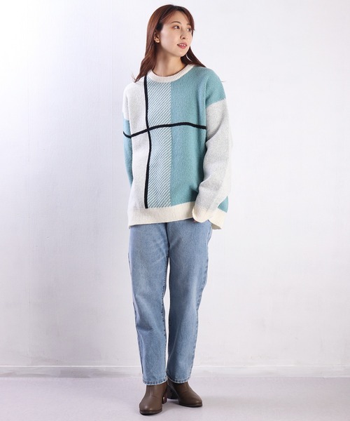 WESTSEA(ウエストシー)の「ふわふわミニ起毛 ダブルジャガードオーバーサイズクルー(ニット/セーター・メンズ・ネイビー/ブルー/ライトホワイト/ブラック/ホワイト・M/L)」の16枚目の写真