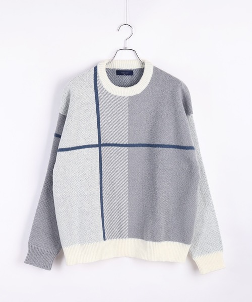 WESTSEA(ウエストシー)の「ふわふわミニ起毛 ダブルジャガードオーバーサイズクルー(ニット/セーター・メンズ・ネイビー/ブルー/ライトホワイト/ブラック/ホワイト・M/L)」の12枚目の写真