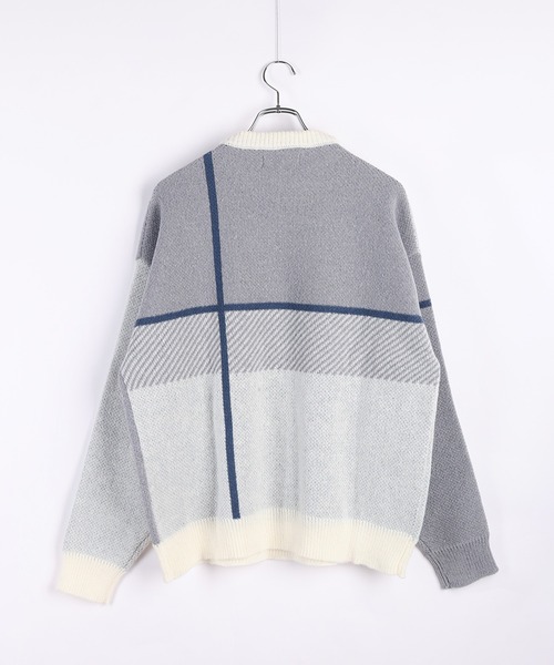 WESTSEA(ウエストシー)の「ふわふわミニ起毛 ダブルジャガードオーバーサイズクルー(ニット/セーター・メンズ・ネイビー/ブルー/ライトホワイト/ブラック/ホワイト・M/L)」の13枚目の写真