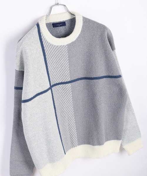 WESTSEA(ウエストシー)の「ふわふわミニ起毛 ダブルジャガードオーバーサイズクルー(ニット/セーター・メンズ・ネイビー/ブルー/ライトホワイト/ブラック/ホワイト・M/L)」の14枚目の写真