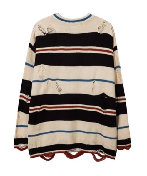 ROOPTOKYO(ループトウキョウ)の「▲DAMEGE SIDELINE KNIT/ダメージサイドラインニット Y2K クルーネック(ニット/セーター・メンズ・ホワイト・L/M/XL)」の5枚目の写真