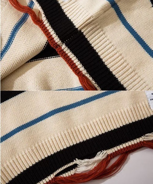 ROOPTOKYO(ループトウキョウ)の「▲DAMEGE SIDELINE KNIT/ダメージサイドラインニット Y2K クルーネック(ニット/セーター・メンズ・ホワイト・L/M/XL)」の4枚目の写真