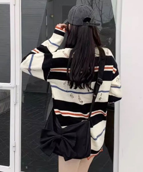 ROOPTOKYO(ループトウキョウ)の「▲DAMEGE SIDELINE KNIT/ダメージサイドラインニット Y2K クルーネック(ニット/セーター・メンズ・ホワイト・L/M/XL)」の9枚目の写真