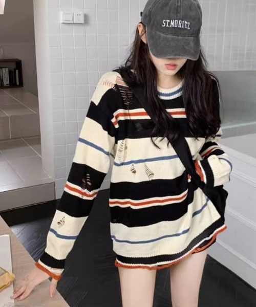 ROOPTOKYO(ループトウキョウ)の「▲DAMEGE SIDELINE KNIT/ダメージサイドラインニット Y2K クルーネック(ニット/セーター・メンズ・ホワイト・L/M/XL)」の10枚目の写真