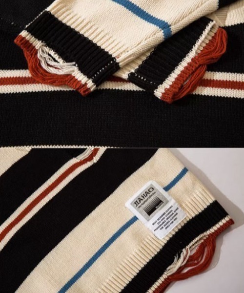 ROOPTOKYO(ループトウキョウ)の「▲DAMEGE SIDELINE KNIT/ダメージサイドラインニット Y2K クルーネック(ニット/セーター・メンズ・ホワイト・L/M/XL)」の3枚目の写真