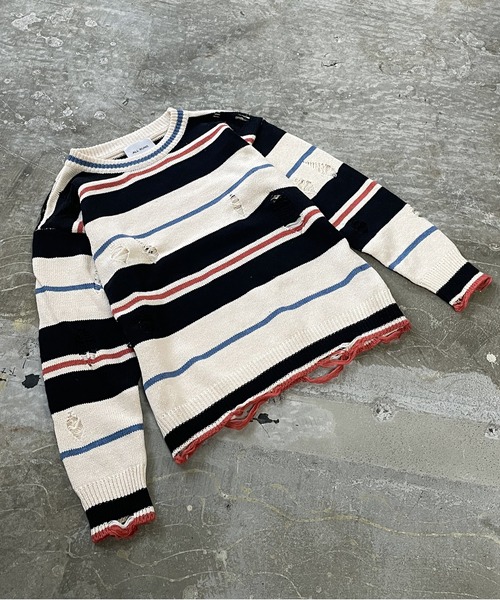 ROOPTOKYO(ループトウキョウ)の「▲DAMEGE SIDELINE KNIT/ダメージサイドラインニット Y2K クルーネック(ニット/セーター・メンズ・ホワイト・L/M/XL)」の16枚目の写真