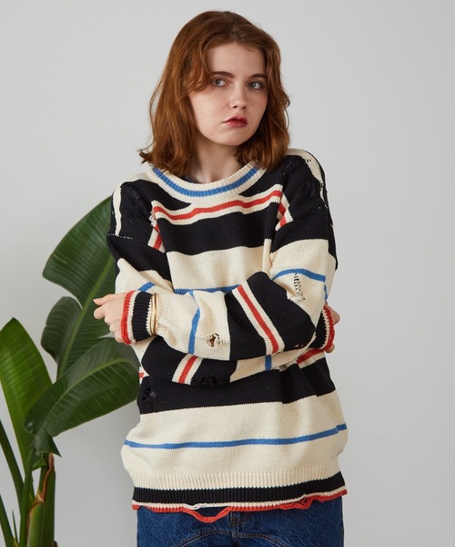 ROOPTOKYO(ループトウキョウ)の「▲DAMEGE SIDELINE KNIT/ダメージサイドラインニット Y2K クルーネック(ニット/セーター・メンズ・ホワイト・L/M/XL)」の22枚目の写真