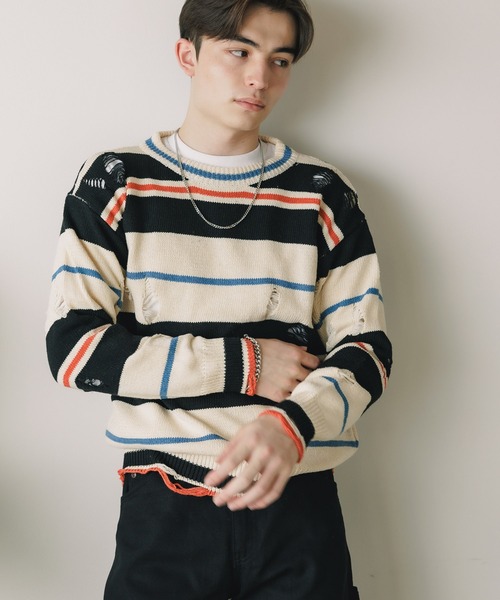 ROOPTOKYO(ループトウキョウ)の「▲DAMEGE SIDELINE KNIT/ダメージサイドラインニット Y2K クルーネック(ニット/セーター・メンズ・ホワイト・L/M/XL)」の19枚目の写真