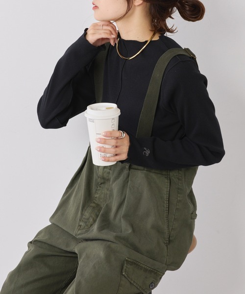 PUAL CE CIN（ピュアルセシン）の「ニュアンスロゴ刺繍　プチハイネックテレコメローカットソー（Tシャツ/カットソー・レディース・ブラウン/ブラック系その他/オフホワイト/ブラック・FREE）」の3枚目の写真