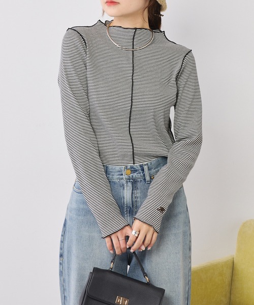 PUAL CE CIN（ピュアルセシン）の「ニュアンスロゴ刺繍　プチハイネックテレコメローカットソー（Tシャツ/カットソー・レディース・ブラウン/ブラック系その他/オフホワイト/ブラック・FREE）」の17枚目の写真