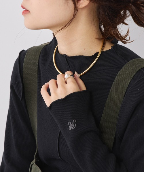 PUAL CE CIN（ピュアルセシン）の「ニュアンスロゴ刺繍　プチハイネックテレコメローカットソー（Tシャツ/カットソー・レディース・ブラウン/ブラック系その他/オフホワイト/ブラック・FREE）」の13枚目の写真