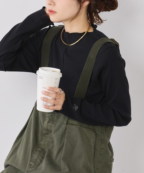 PUAL CE CIN（ピュアルセシン）の「ニュアンスロゴ刺繍　プチハイネックテレコメローカットソー（Tシャツ/カットソー・レディース・ブラウン/ブラック系その他/オフホワイト/ブラック・FREE）」の12枚目の写真