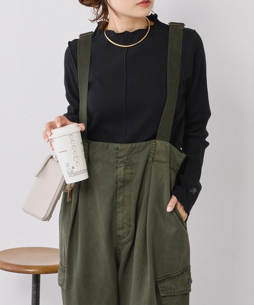 PUAL CE CIN（ピュアルセシン）の「ニュアンスロゴ刺繍　プチハイネックテレコメローカットソー（Tシャツ/カットソー・レディース・ブラウン/ブラック系その他/オフホワイト/ブラック・FREE）」の14枚目の写真