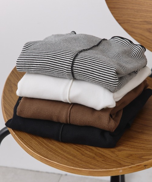 PUAL CE CIN（ピュアルセシン）の「ニュアンスロゴ刺繍　プチハイネックテレコメローカットソー（Tシャツ/カットソー・レディース・ブラウン/ブラック系その他/オフホワイト/ブラック・FREE）」の5枚目の写真