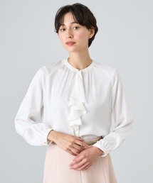ANAYI サテンステッチフリル ブラウス 38 ブルー ANAYI（アナイ）の「サテンステッチフリル ブラウス（シャツ