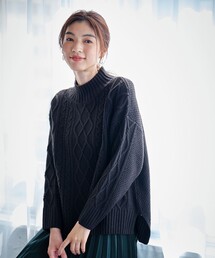 エニィファム anyFam ニット セーター ローゲージ クルーネック 総柄 長袖 黒 ブラック F レディース any FAM｜エニィ ファムのニット/セーター（ブラック/黒色系