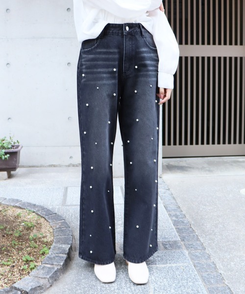 M'S GRACY パール装飾デニムパンツ　サイズ38 パールスタッズデニムパンツ | msgracy