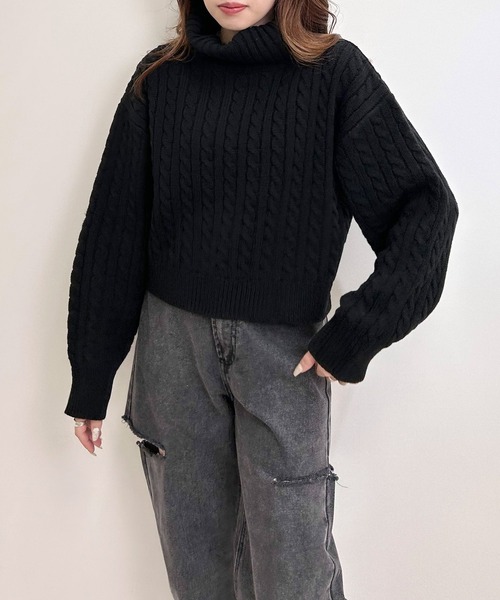 INGNI（イング）の「ショート丈オフタートルケーブルニット（ニット/セーター・レディース・アイボリー/ブラック/杢グレー・M）」の12枚目の写真