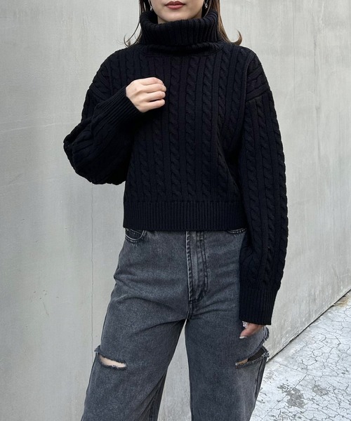 INGNI（イング）の「ショート丈オフタートルケーブルニット（ニット/セーター・レディース・アイボリー/ブラック/杢グレー・M）」の20枚目の写真