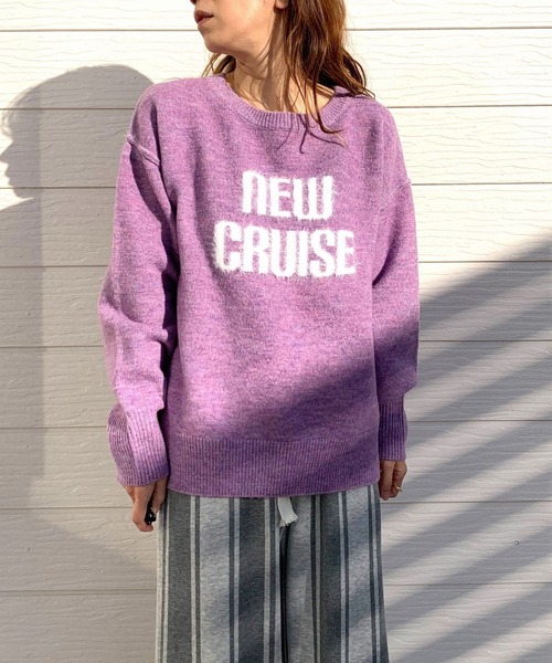 Q（キュー）の「シャギーロゴニット（ニット/セーター・レディース・ラベンダー/ホワイト/ライトグレー・MEDIUM）」の4枚目の写真