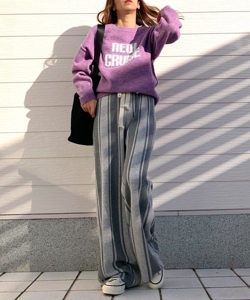 Q（キュー）の「シャギーロゴニット（ニット/セーター・レディース・ラベンダー/ホワイト/ライトグレー・MEDIUM）」の16枚目の写真