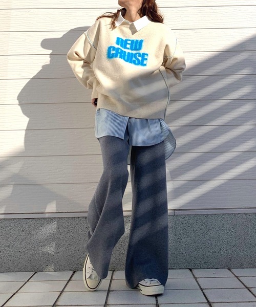 Q（キュー）の「シャギーロゴニット（ニット/セーター・レディース・ラベンダー/ホワイト/ライトグレー・MEDIUM）」の14枚目の写真