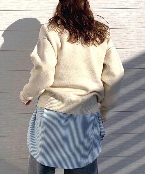 Q（キュー）の「シャギーロゴニット（ニット/セーター・レディース・ラベンダー/ホワイト/ライトグレー・MEDIUM）」の8枚目の写真