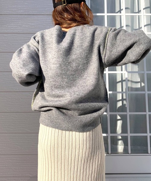 Q（キュー）の「シャギーロゴニット（ニット/セーター・レディース・ラベンダー/ホワイト/ライトグレー・MEDIUM）」の11枚目の写真