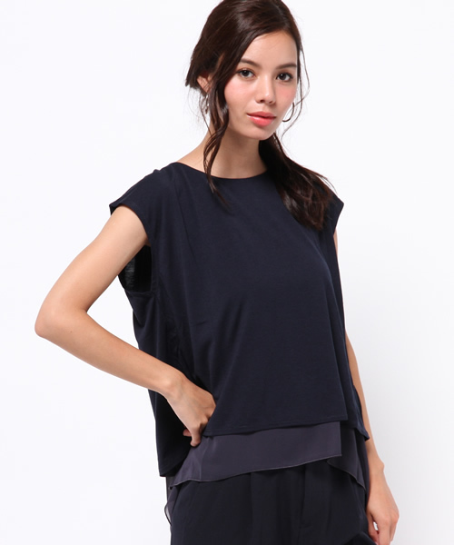 MOUSSY（マウジー）の「LAYERED BACK OPEN TOPS（Tシャツ/カットソー・レディース・ネイビー/ブラック/オフホワイト・FREE）」の14枚目の写真