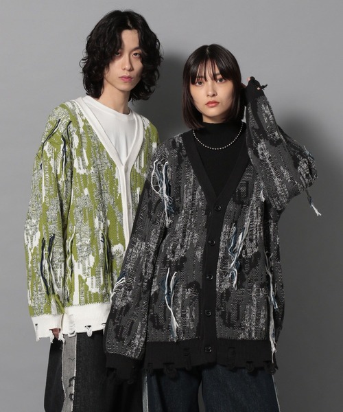 Anui（アニュイ）の「【UNISEX】MIXフリンジカーディガン（カーディガン/ボレロ・レディース・ブラック/グリーン・M）」の6枚目の写真