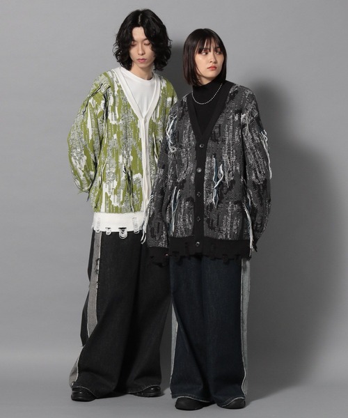 Anui（アニュイ）の「【UNISEX】MIXフリンジカーディガン（カーディガン/ボレロ・レディース・ブラック/グリーン・M）」の8枚目の写真