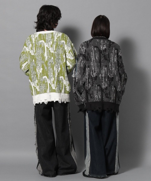 Anui（アニュイ）の「【UNISEX】MIXフリンジカーディガン（カーディガン/ボレロ・レディース・ブラック/グリーン・M）」の9枚目の写真