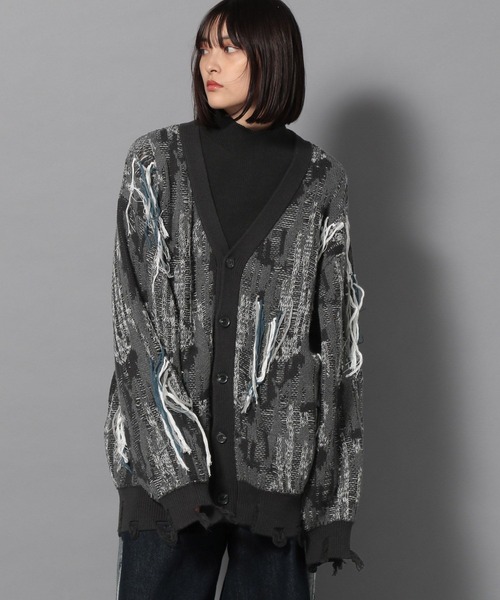 Anui（アニュイ）の「【UNISEX】MIXフリンジカーディガン（カーディガン/ボレロ・レディース・ブラック/グリーン・M）」の11枚目の写真