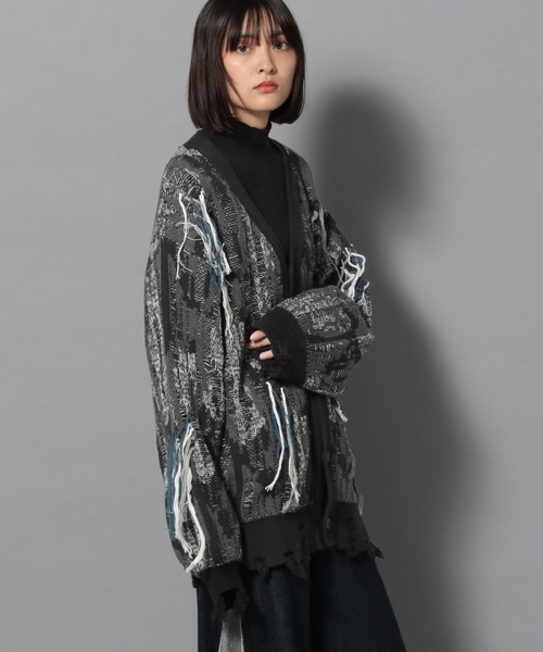 Anui（アニュイ）の「【UNISEX】MIXフリンジカーディガン（カーディガン/ボレロ・レディース・ブラック/グリーン・M）」の12枚目の写真