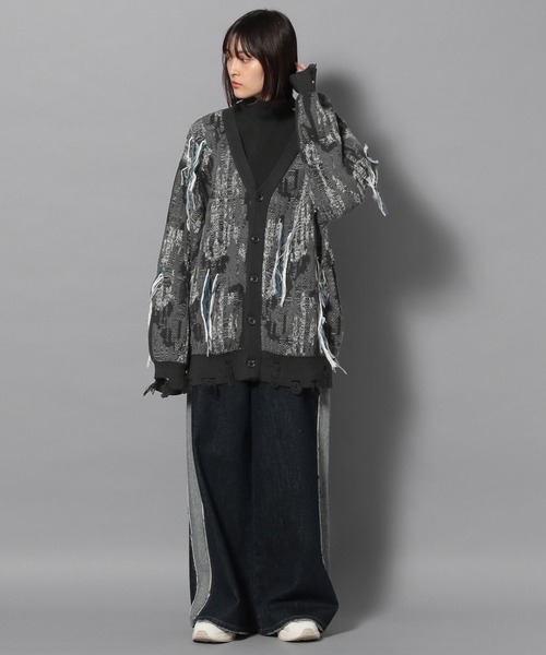 Anui（アニュイ）の「【UNISEX】MIXフリンジカーディガン（カーディガン/ボレロ・レディース・ブラック/グリーン・M）」の14枚目の写真