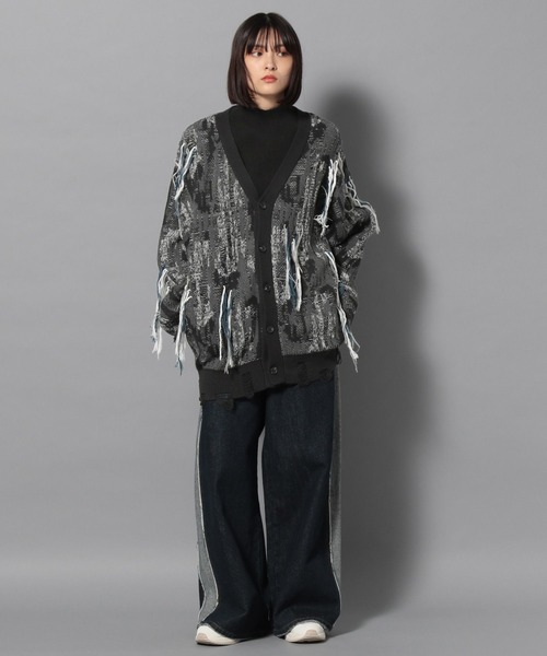 Anui（アニュイ）の「【UNISEX】MIXフリンジカーディガン（カーディガン/ボレロ・レディース・ブラック/グリーン・M）」の15枚目の写真