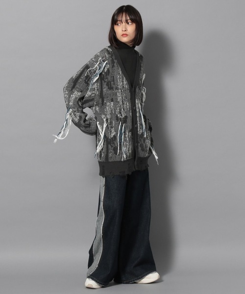 Anui（アニュイ）の「【UNISEX】MIXフリンジカーディガン（カーディガン/ボレロ・レディース・ブラック/グリーン・M）」の16枚目の写真
