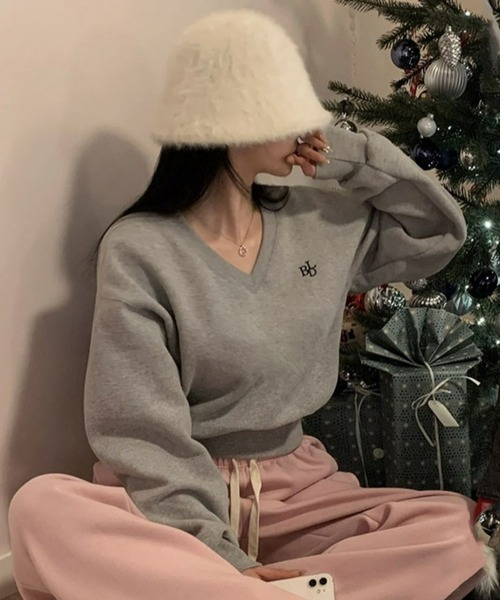 BEIDELLI（ベイデリー）の「[BELLIDE MADE] 裏起毛パステルVネッククロップドスウェット（スウェット・レディース・グレー/ホワイト系/ブラック/ネイビー/ホワイト・FREE）」の2枚目の写真