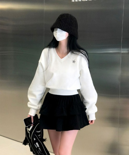 BEIDELLI（ベイデリー）の「[BELLIDE MADE] 裏起毛パステルVネッククロップドスウェット（スウェット・レディース・グレー/ホワイト系/ブラック/ネイビー/ホワイト・FREE）」の10枚目の写真
